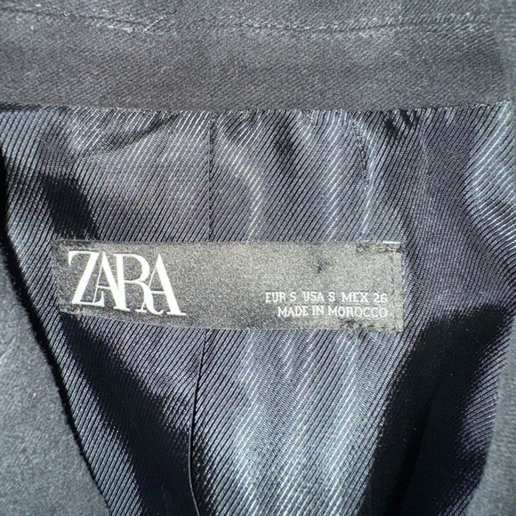 ZARA Navy Blue Velvet Contrasting Blazer Sz S Minimalist Classic Chic - Picture 7 of 13